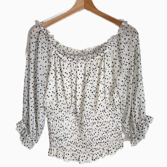 Anthropologie Lucia Off Shoulder Smocked Polka Dot Blouse Romantic Medium - Picture 3 of 15